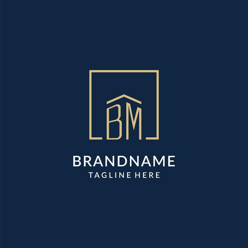 Initial BM square lines logo, modern and luxury real estate logo design vector