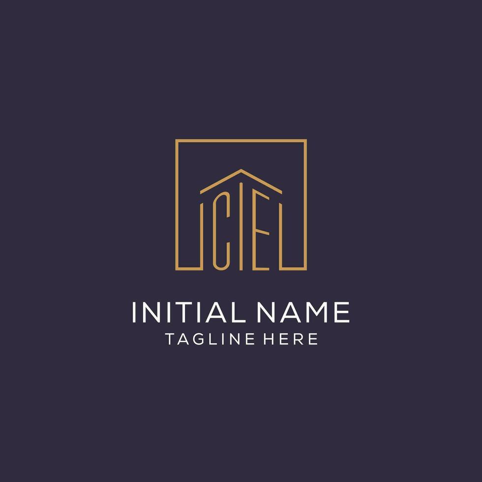 Initial CE logo with square lines, luxury and elegant real estate logo design vector