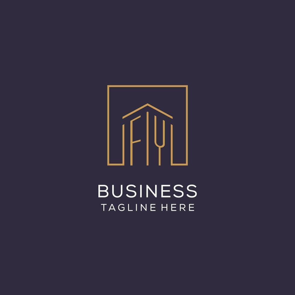 Initial FY logo with square lines, luxury and elegant real estate logo design vector