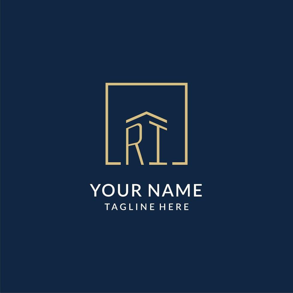 Initial RI square lines logo, modern and luxury real estate logo design vector