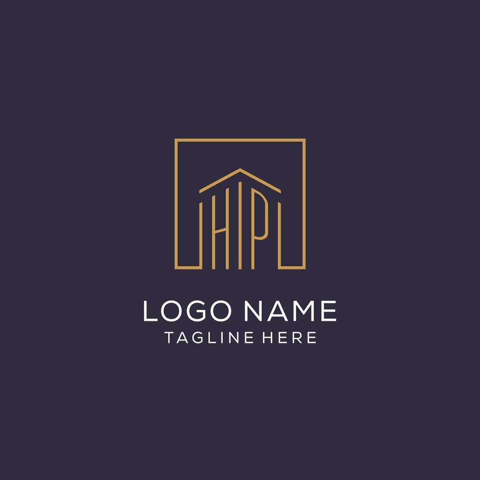 Initial HP logo with square lines, luxury and elegant real estate logo design vector