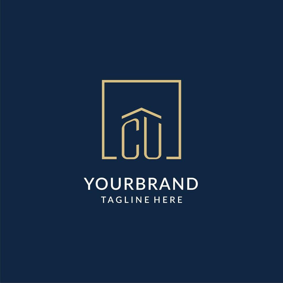 Initial CU square lines logo, modern and luxury real estate logo design vector