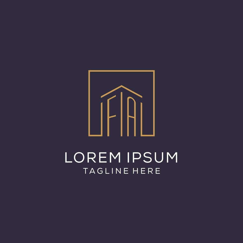 Initial FA logo with square lines, luxury and elegant real estate logo design vector