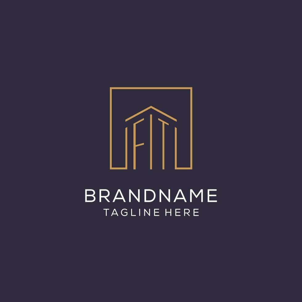 Initial FT logo with square lines, luxury and elegant real estate logo design vector