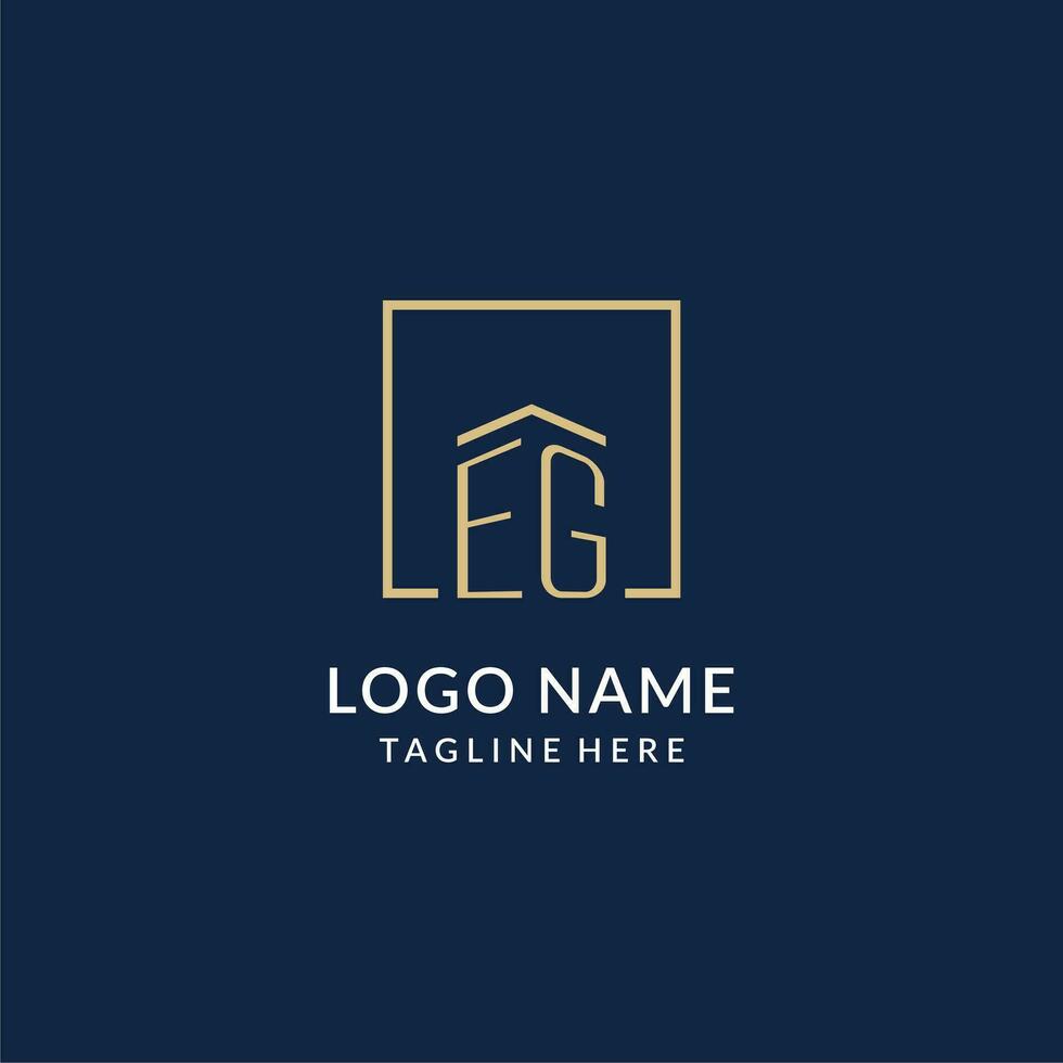 Initial EG square lines logo, modern and luxury real estate logo design vector