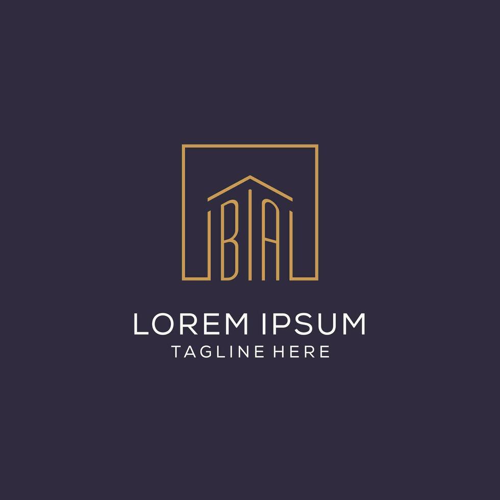 Initial BA logo with square lines, luxury and elegant real estate logo design vector