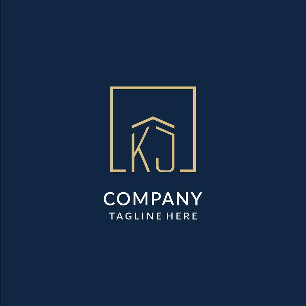 Initial KJ square lines logo, modern and luxury real estate logo design vector