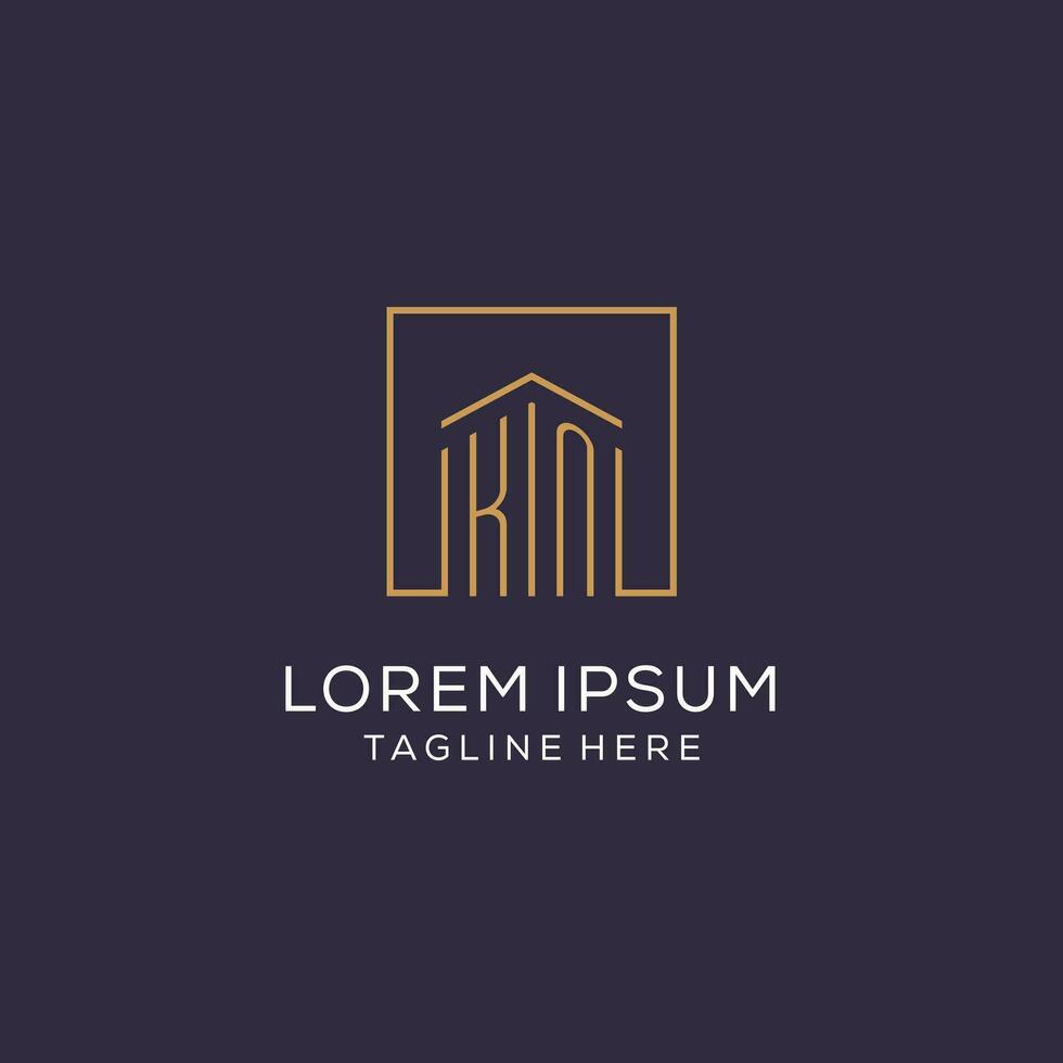 Initial KN logo with square lines, luxury and elegant real estate logo design vector