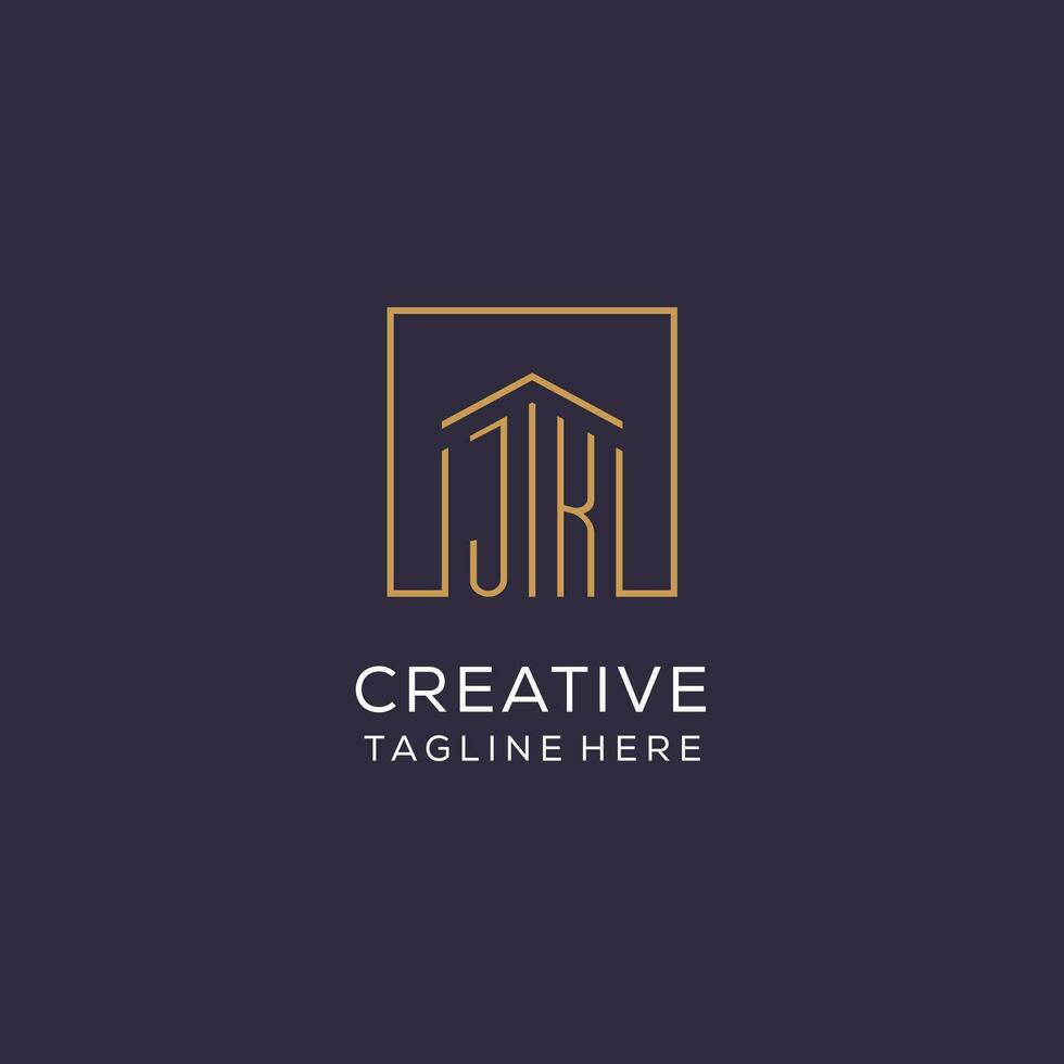 Initial JK logo with square lines, luxury and elegant real estate logo design vector