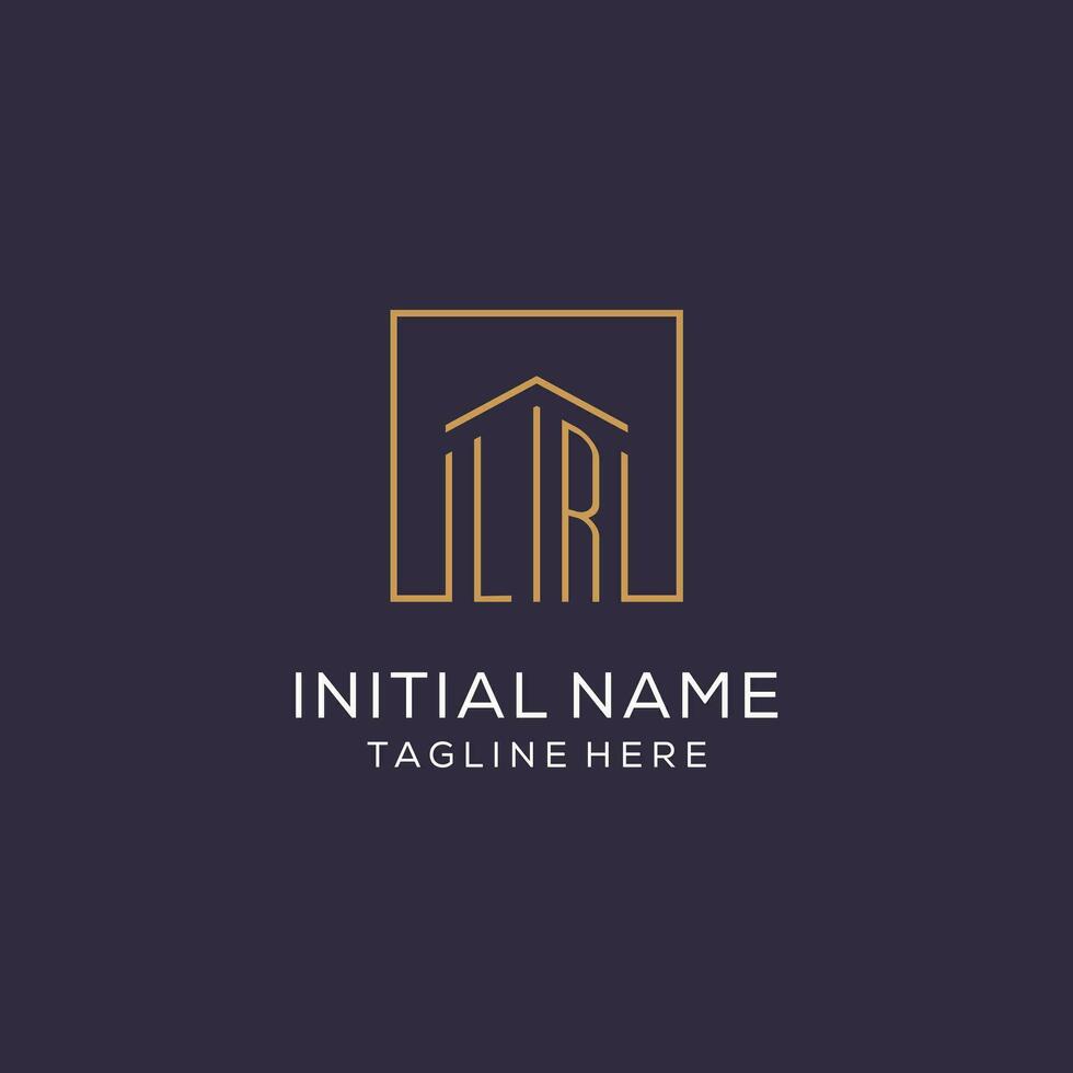 Initial LR logo with square lines, luxury and elegant real estate logo design vector
