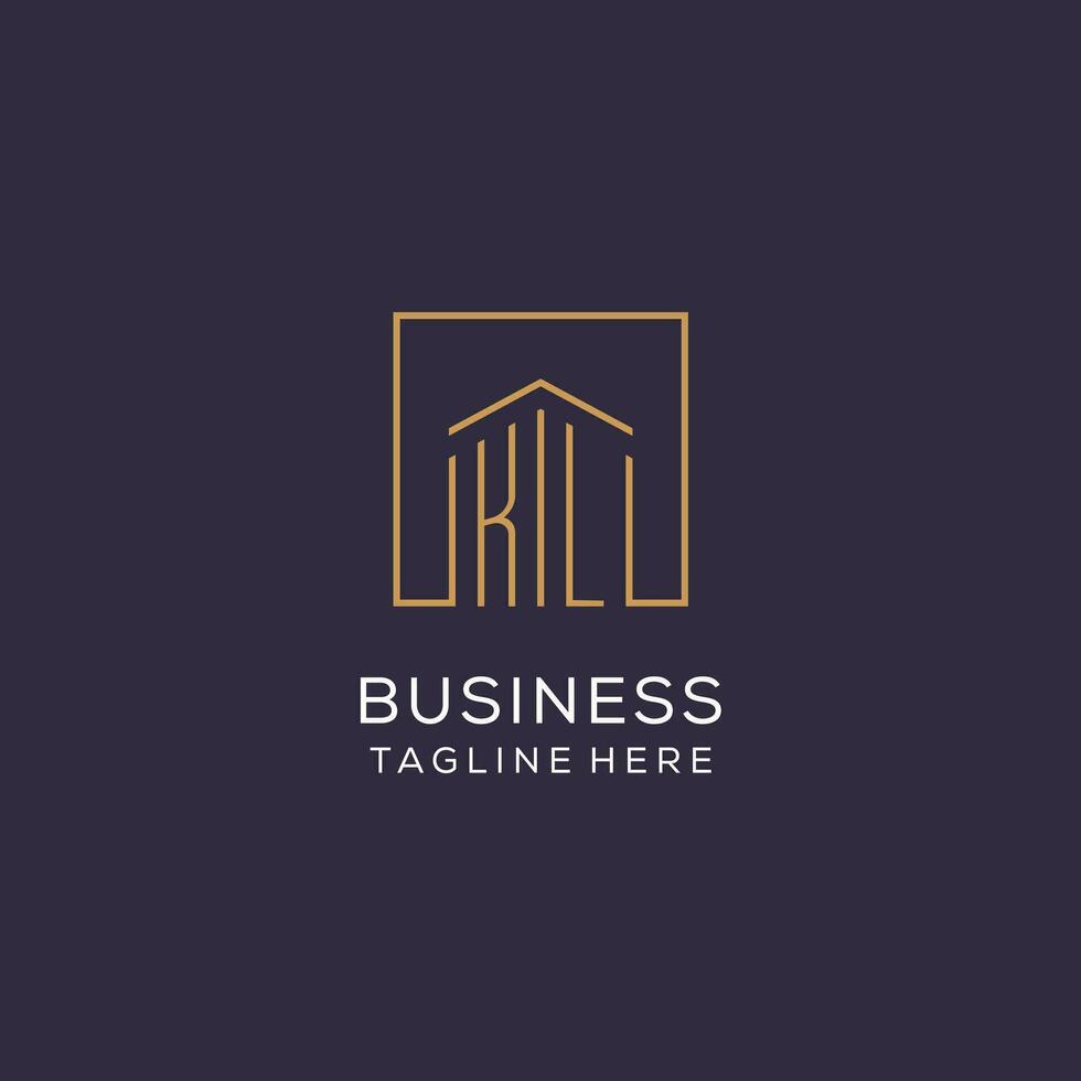 Initial KL logo with square lines, luxury and elegant real estate logo design vector