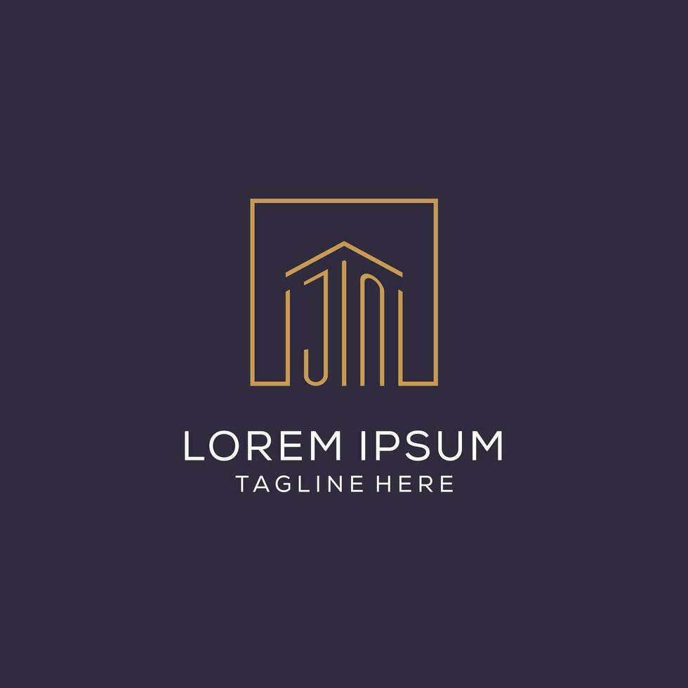 Initial JN logo with square lines, luxury and elegant real estate logo design vector