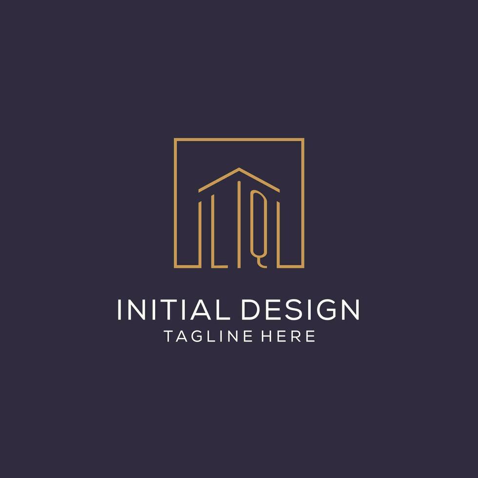 Initial LQ logo with square lines, luxury and elegant real estate logo design vector