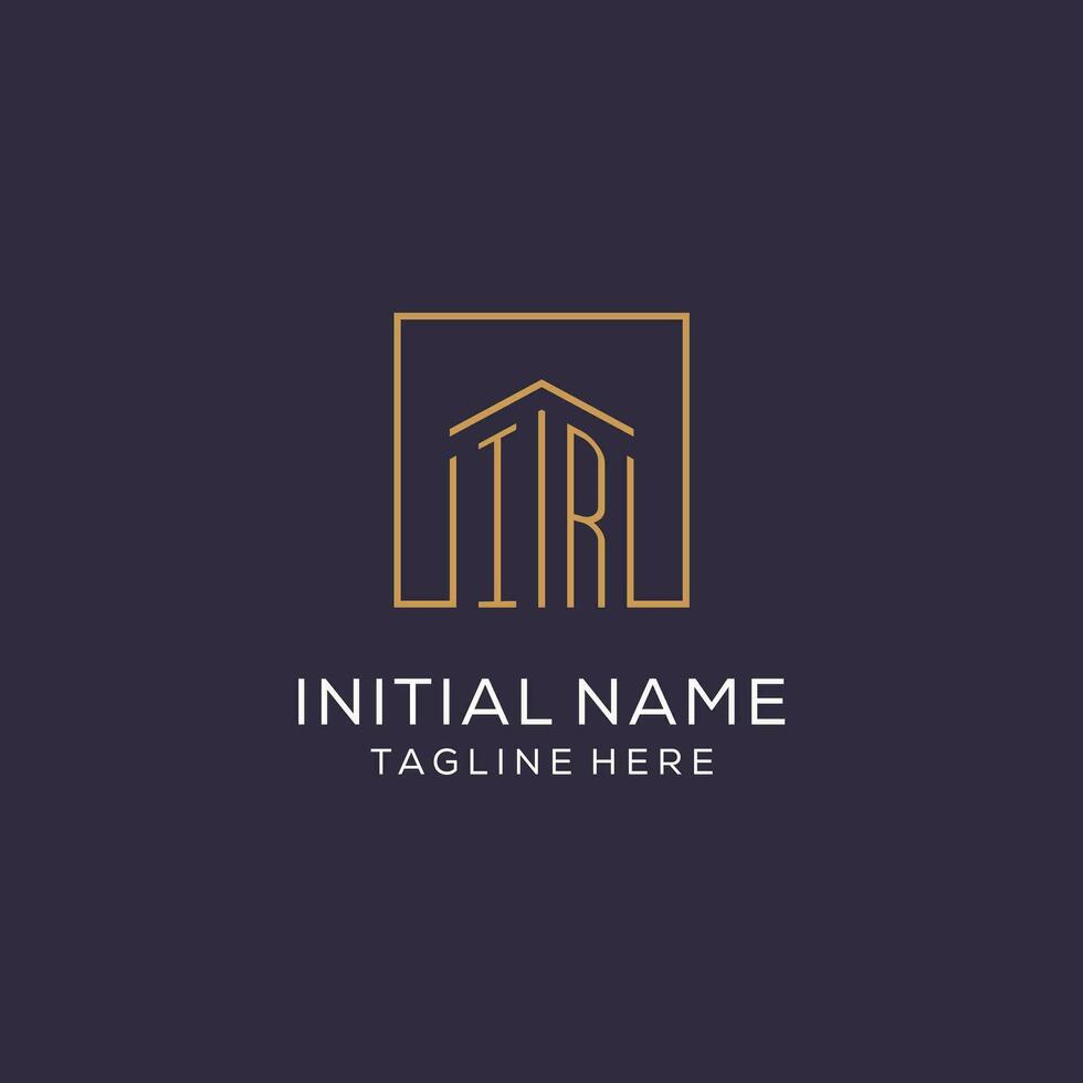Initial IR logo with square lines, luxury and elegant real estate logo design vector