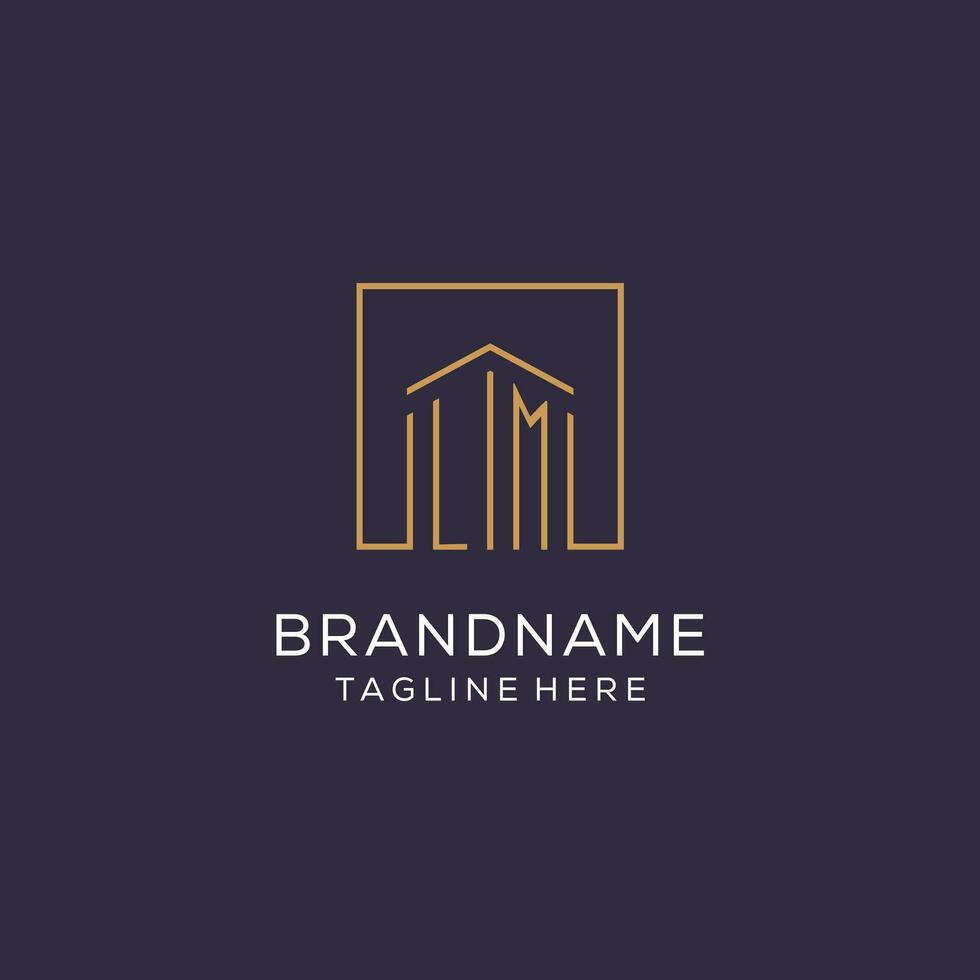 Initial LM logo with square lines, luxury and elegant real estate logo design vector