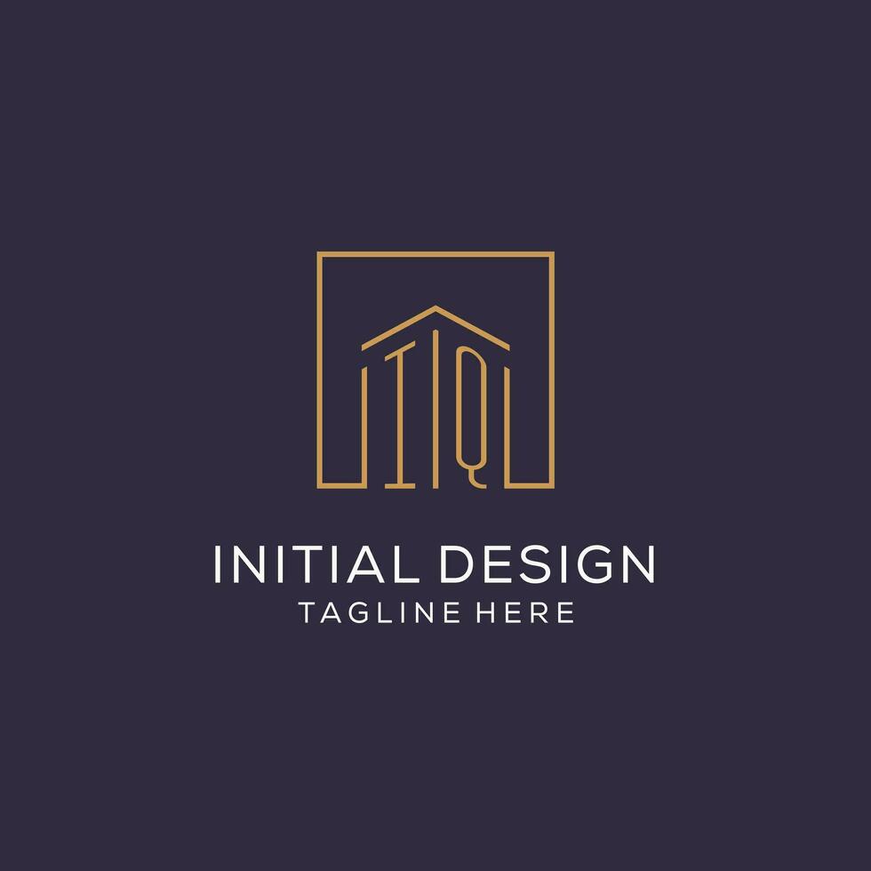Initial IQ logo with square lines, luxury and elegant real estate logo design vector