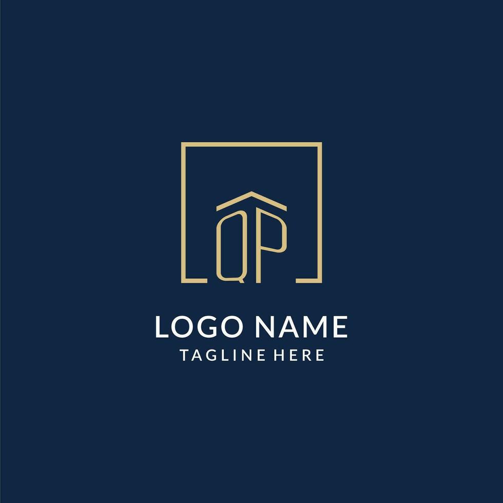 Initial QP square lines logo, modern and luxury real estate logo design vector