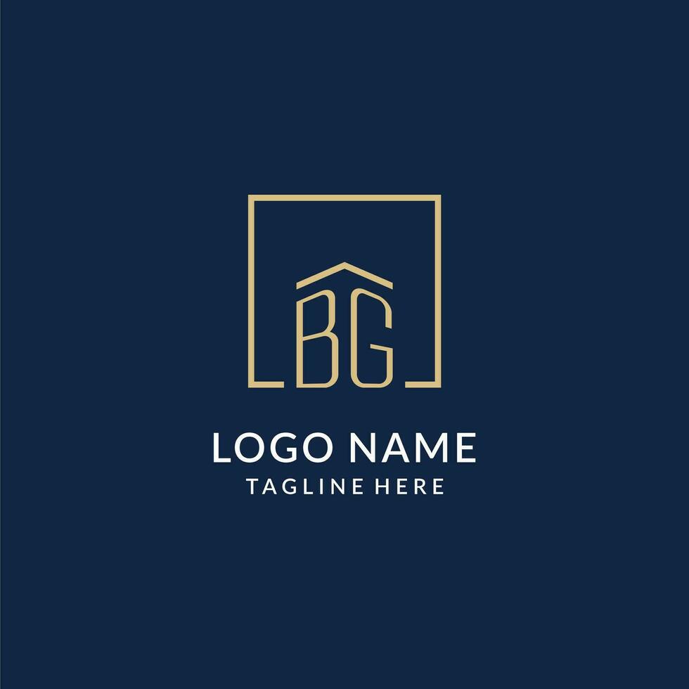 inicial bg cuadrado líneas logo, moderno y lujo real inmuebles logo diseño vector
