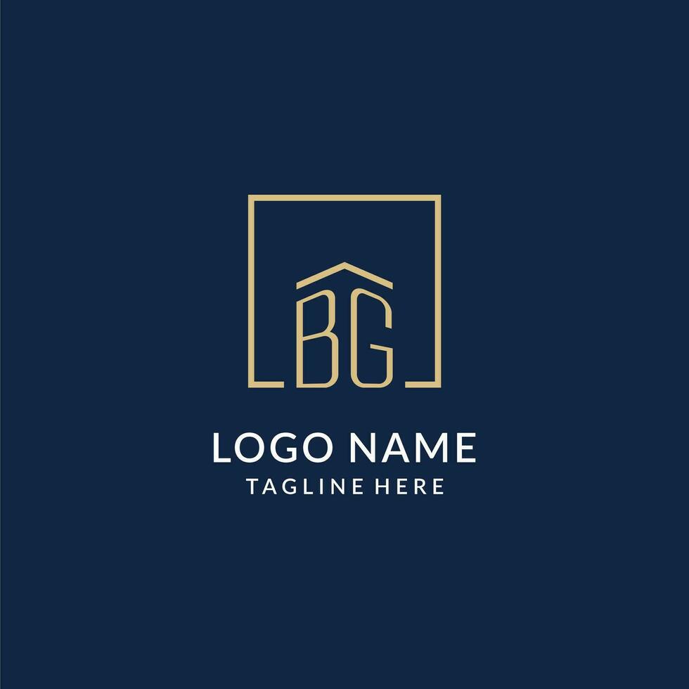 Initial BG square lines logo, modern and luxury real estate logo design vector