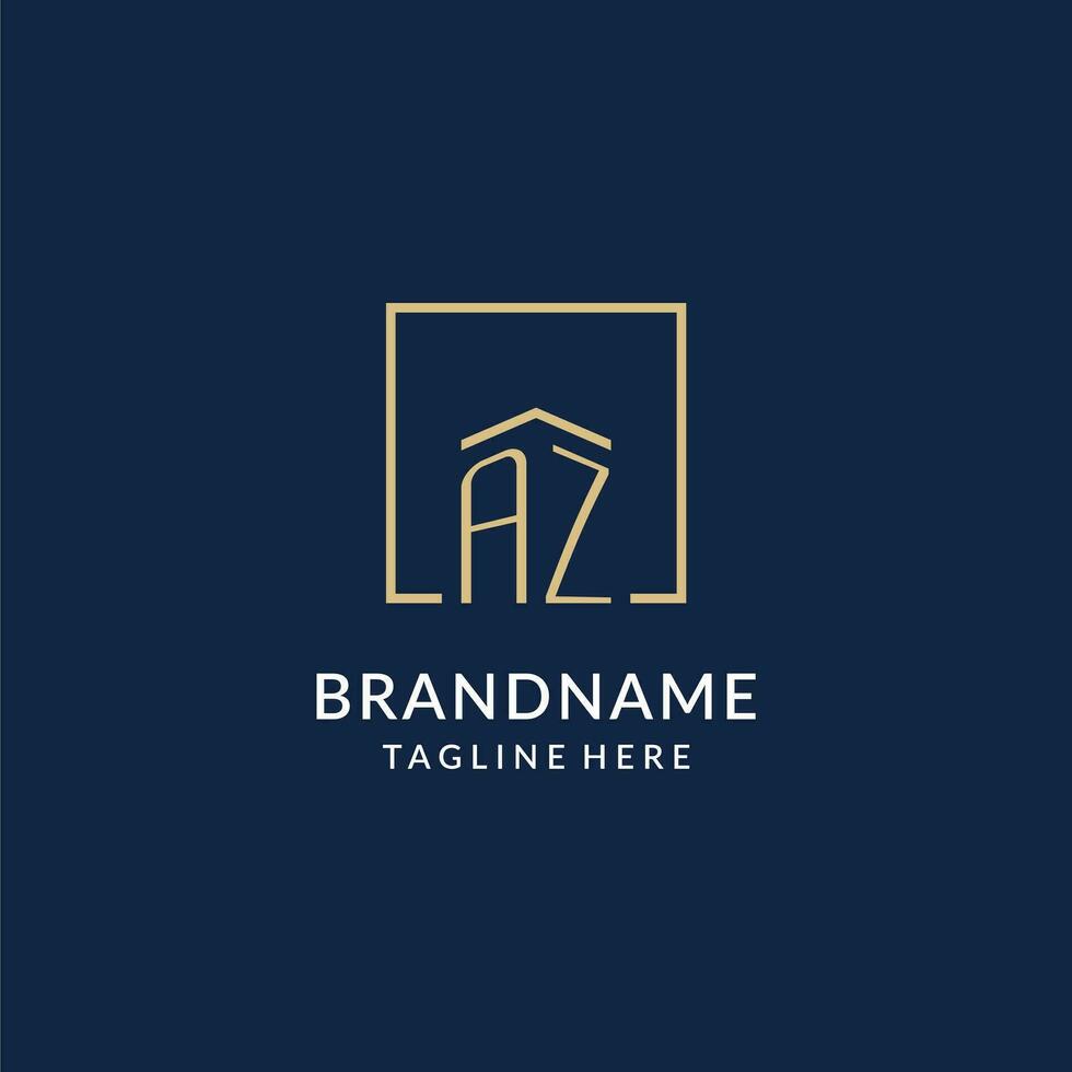 Initial AZ square lines logo, modern and luxury real estate logo design vector