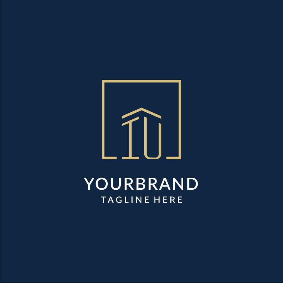 Initial IU square lines logo, modern and luxury real estate logo design vector