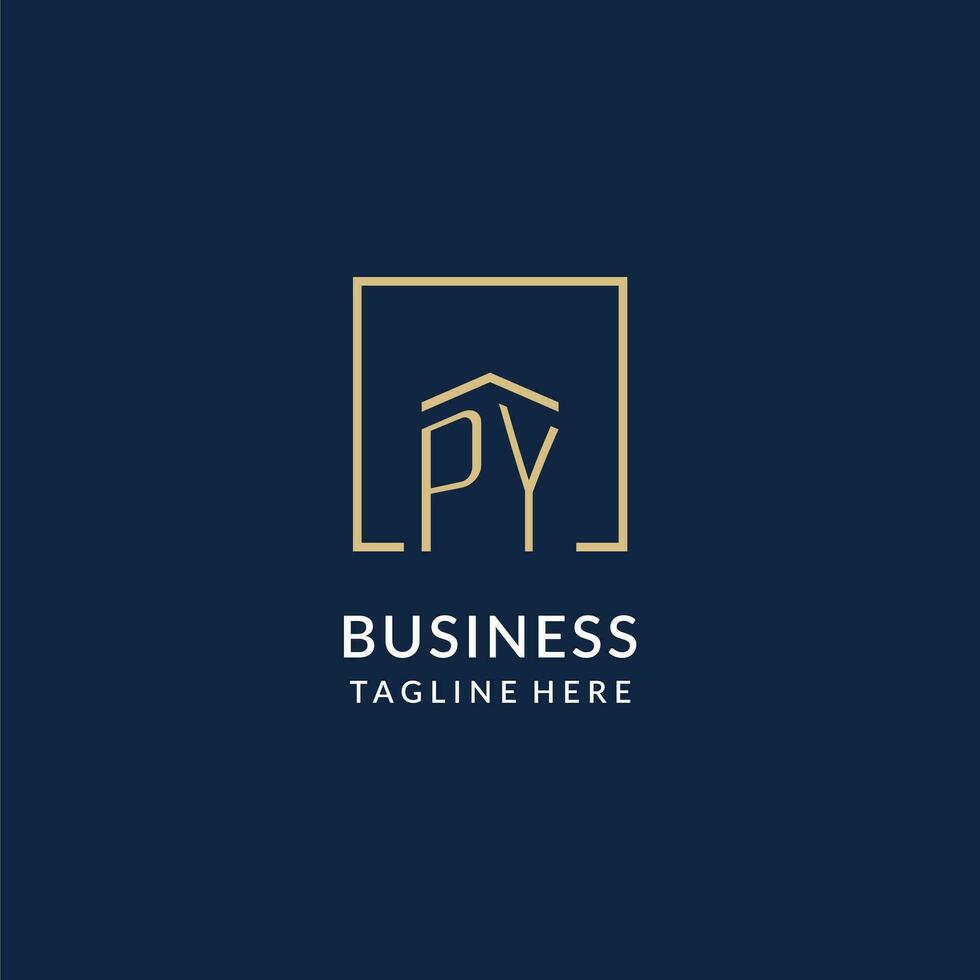 Initial PY square lines logo, modern and luxury real estate logo design vector