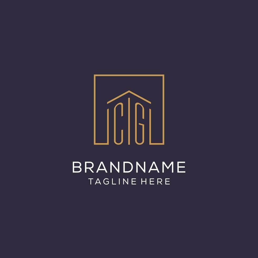 Initial CG logo with square lines, luxury and elegant real estate logo design vector