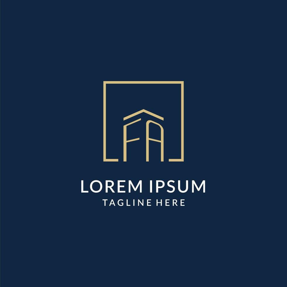 Initial FA square lines logo, modern and luxury real estate logo design vector