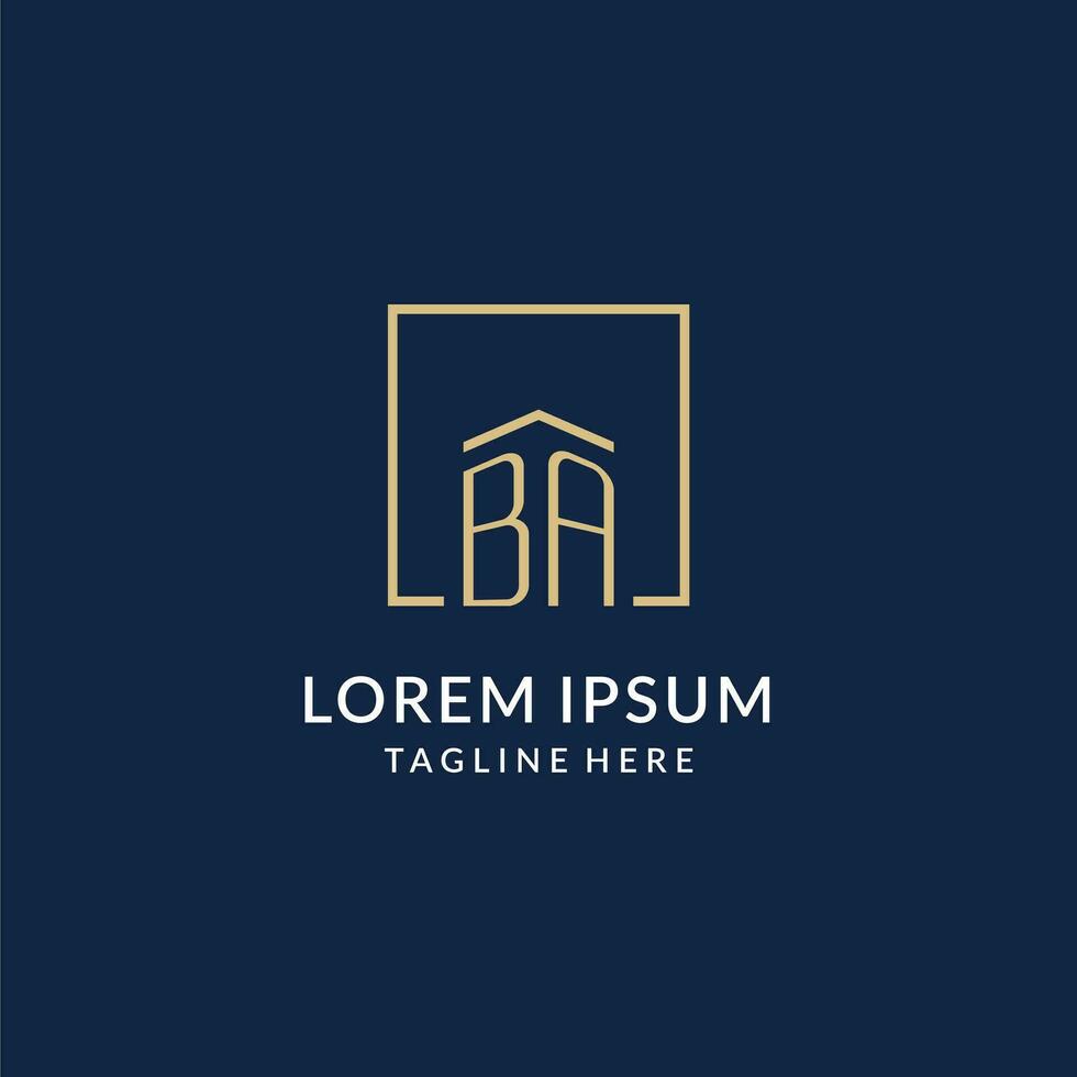 Initial BA square lines logo, modern and luxury real estate logo design vector