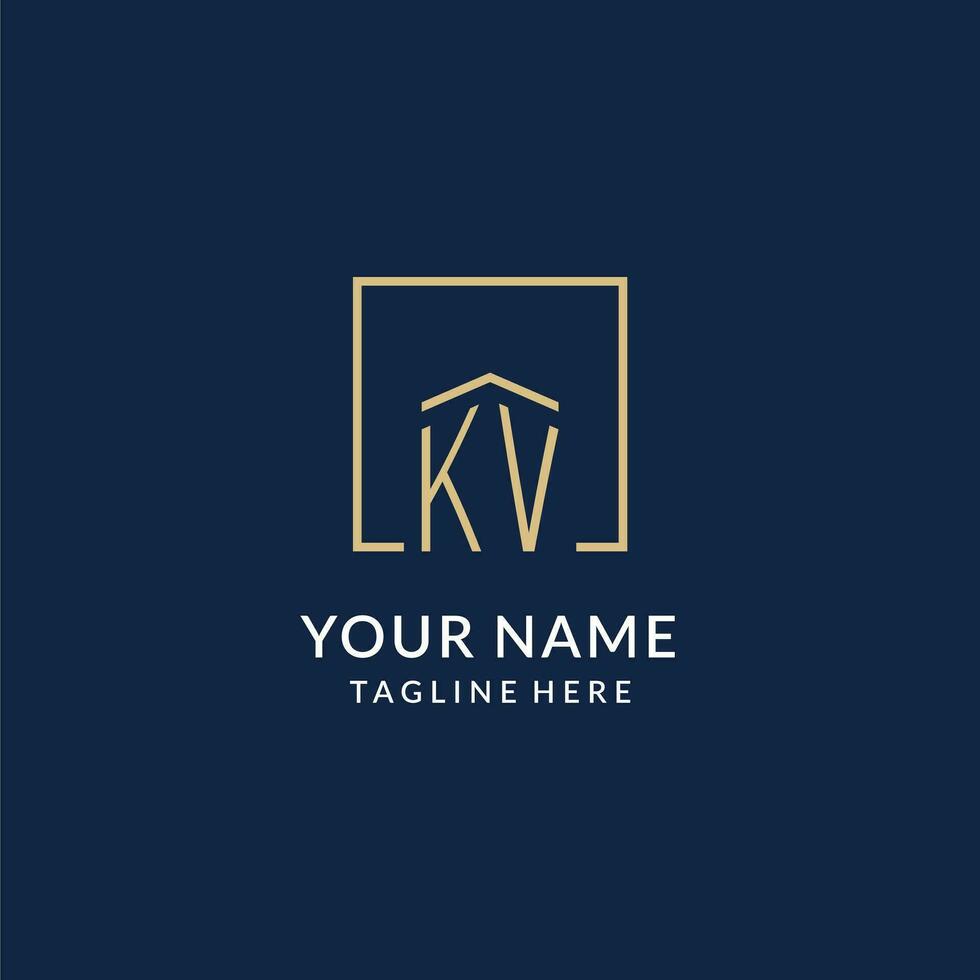Initial KV square lines logo, modern and luxury real estate logo design vector