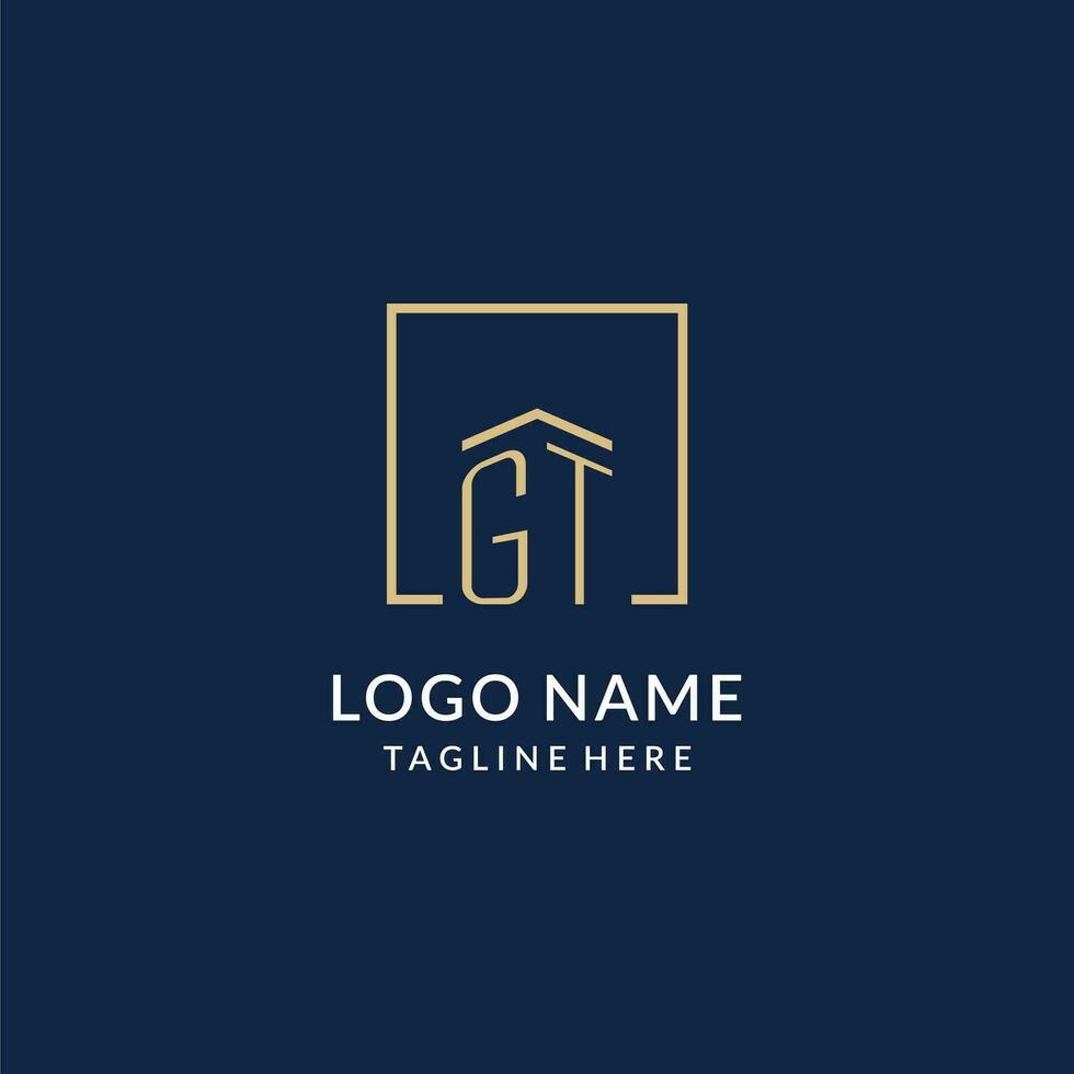 Initial GT square lines logo, modern and luxury real estate logo design vector