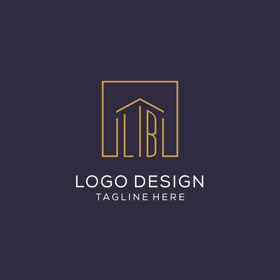 Initial LB logo with square lines, luxury and elegant real estate logo design vector