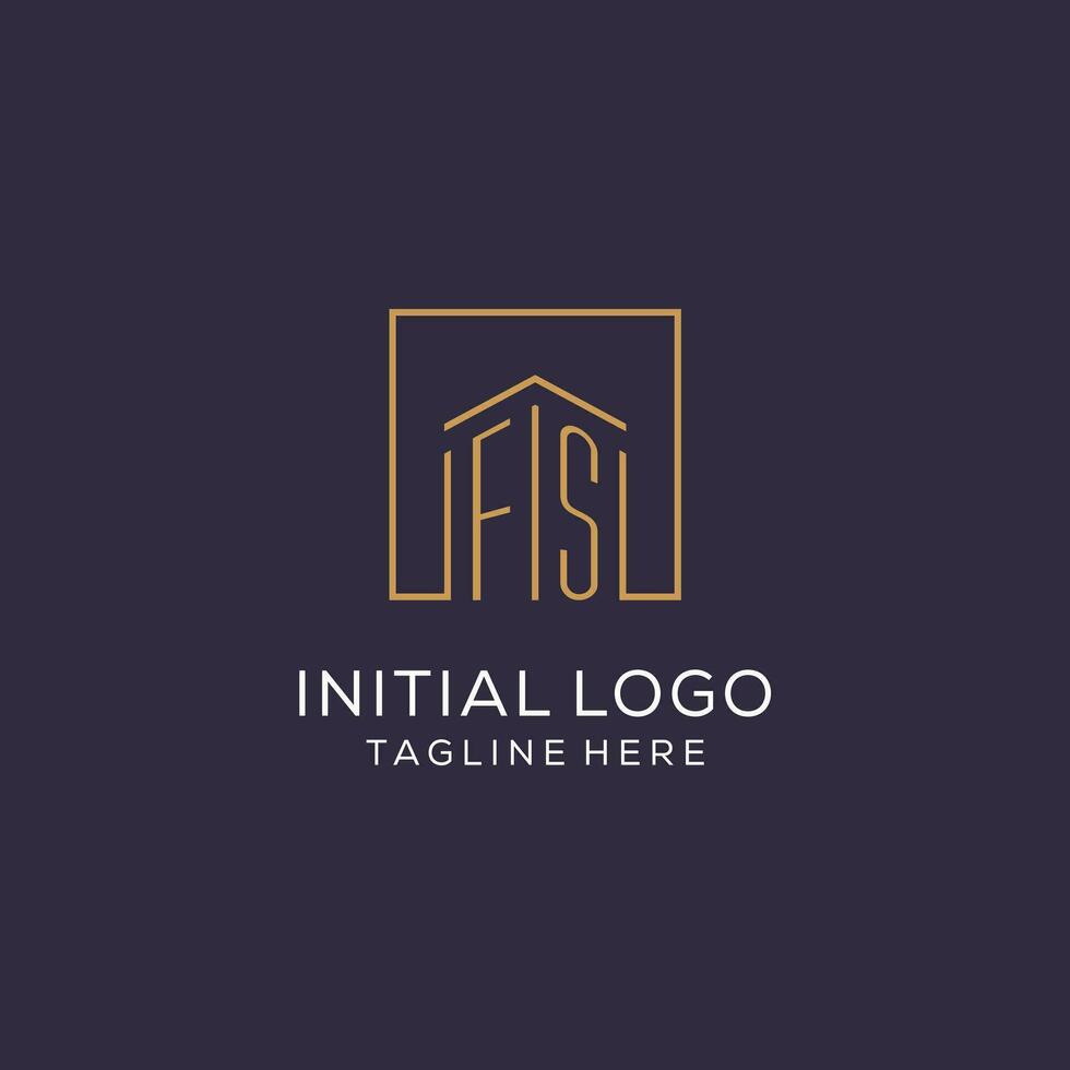 Initial FS logo with square lines, luxury and elegant real estate logo design vector