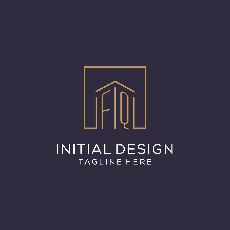 Initial FQ logo with square lines, luxury and elegant real estate logo design vector