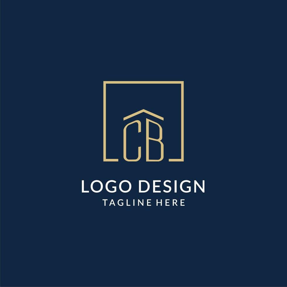 inicial cb cuadrado líneas logo, moderno y lujo real inmuebles logo diseño vector