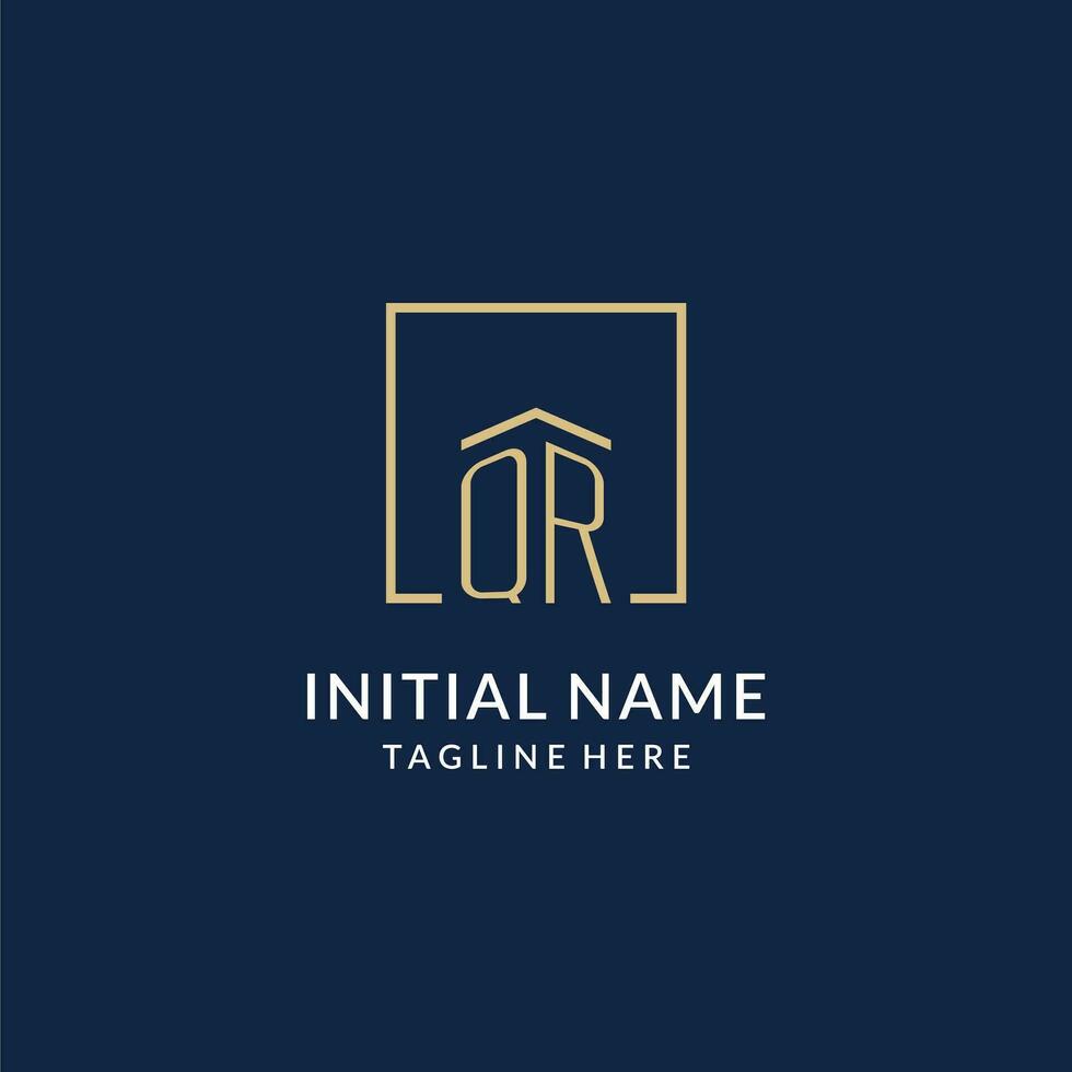 Initial QR square lines logo, modern and luxury real estate logo design vector