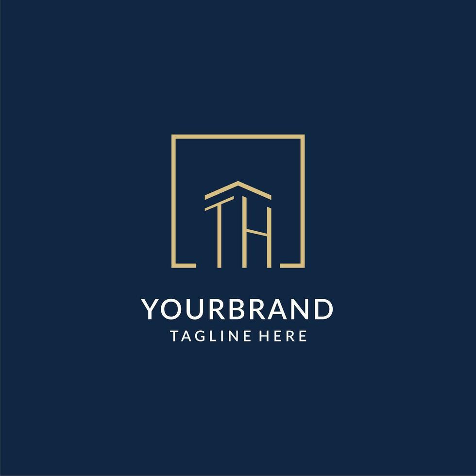 Initial TH square lines logo, modern and luxury real estate logo design vector