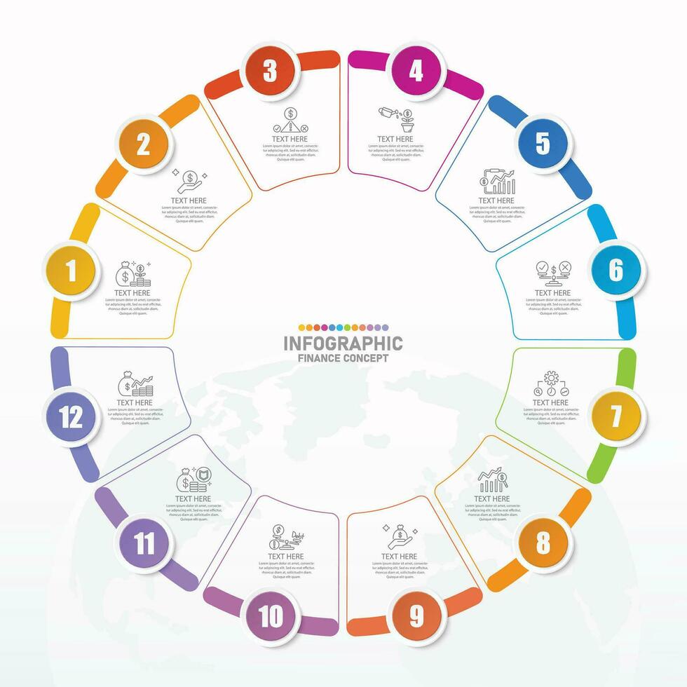 Infographic with 12 steps, process or options. vector