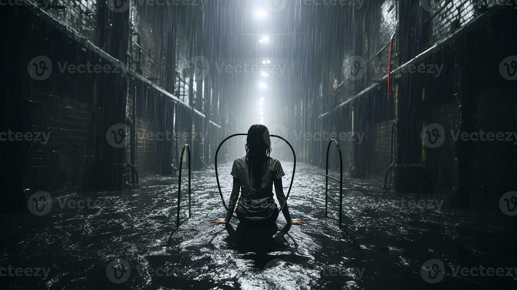 Psychosomatics, a woman in a fog with nervous disorders.Generative AI photo