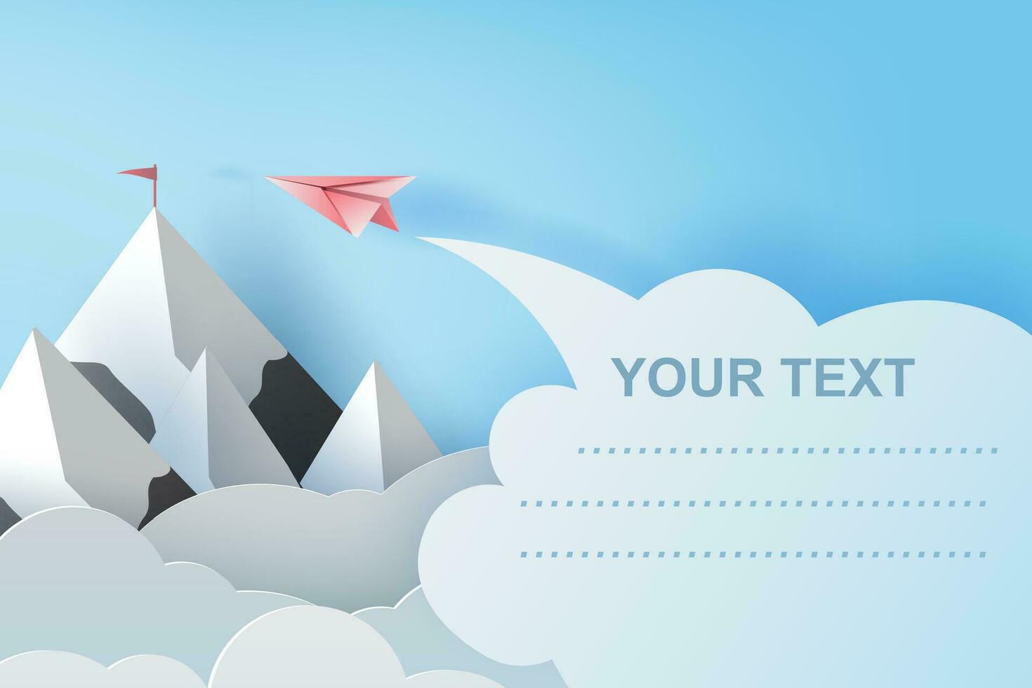 illustration of airplanes flying above mountains on blue sky.Creative design Paper cut and craft style of business teamwork or targeted mountain concept idea.scene your text space pastel color.vector vector