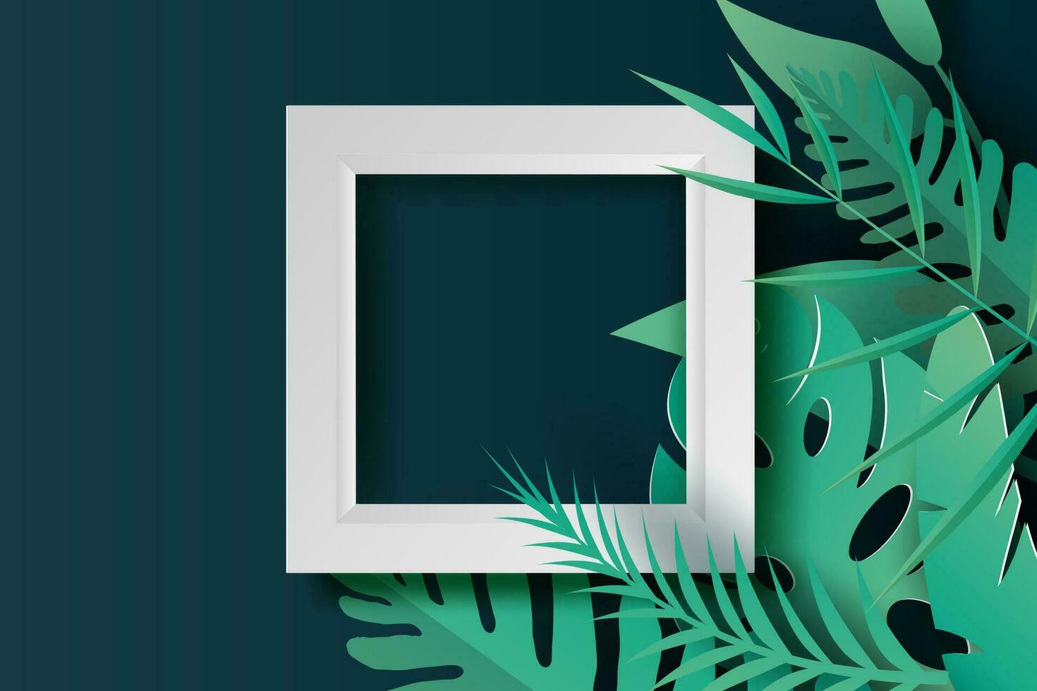 3d illustration of trends Summer Tropical palm leaves and plants.Digital Paper cut and craft Origami Hawaiian style summertime space for text. Graphic dark green summer season floral background.vector vector