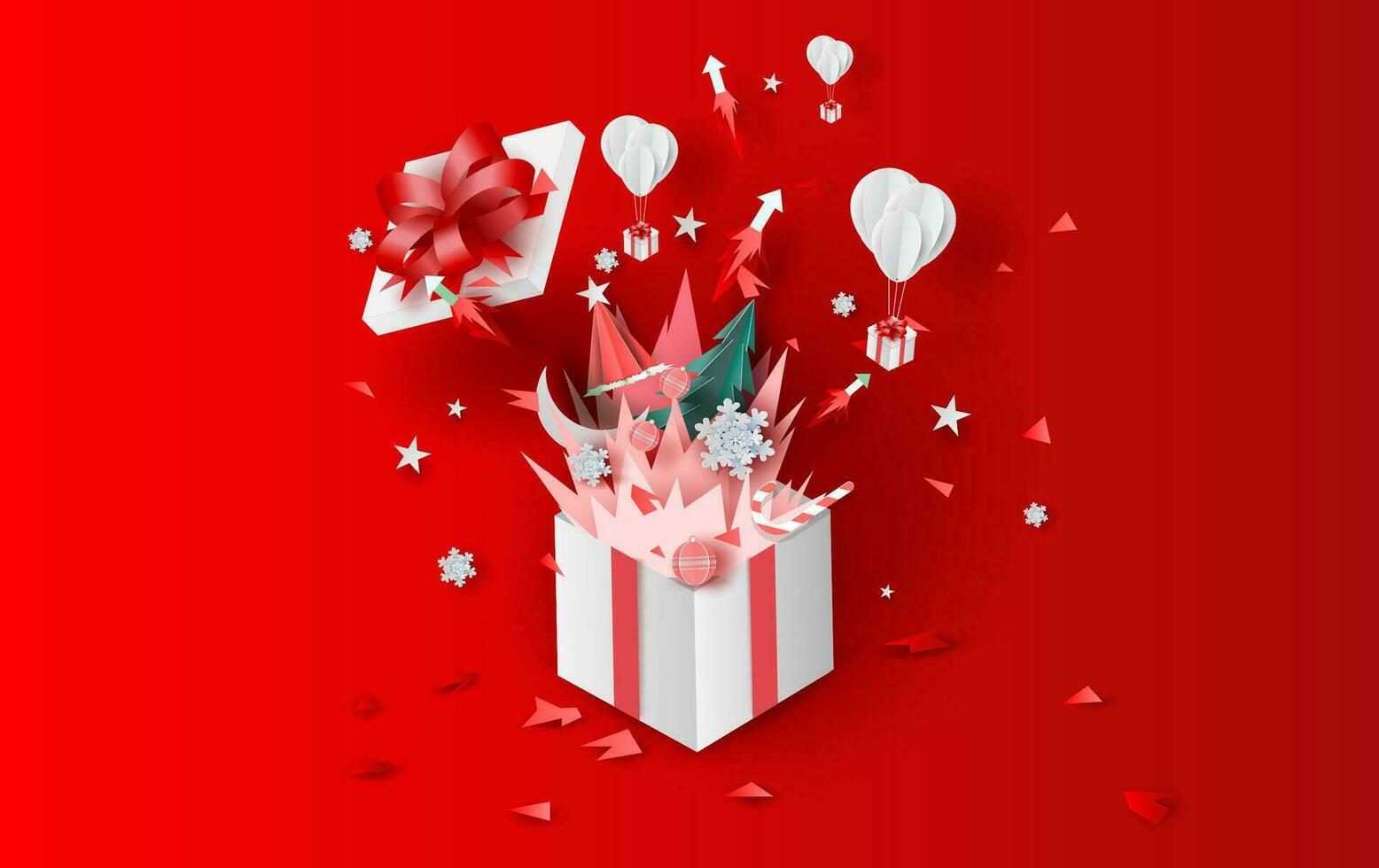 3D illustration of bonfire and fireworks art decorations in Christmas with gift box concept.Creative design paper cut and craft for festival party holiday winter season.graphic idea vacation vector. vector