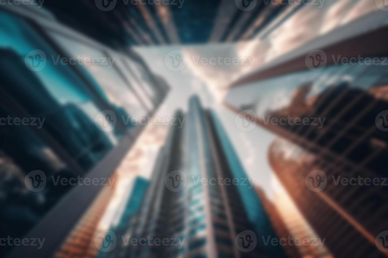 Blurred background, city with skyscrapers, view from below. photo