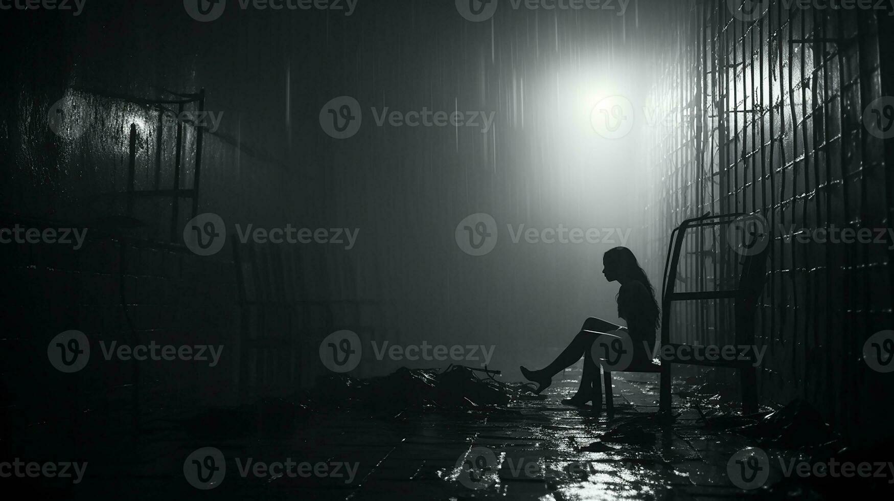 Psychosomatics, a woman in a fog with nervous disorders.Generative AI photo
