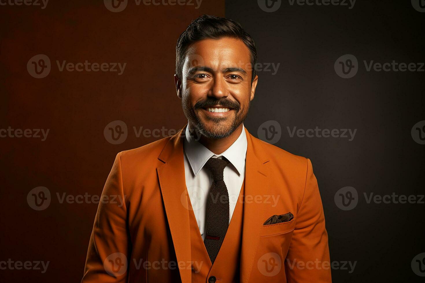 Indian businessman, man in office suit on black background.Generative AI photo