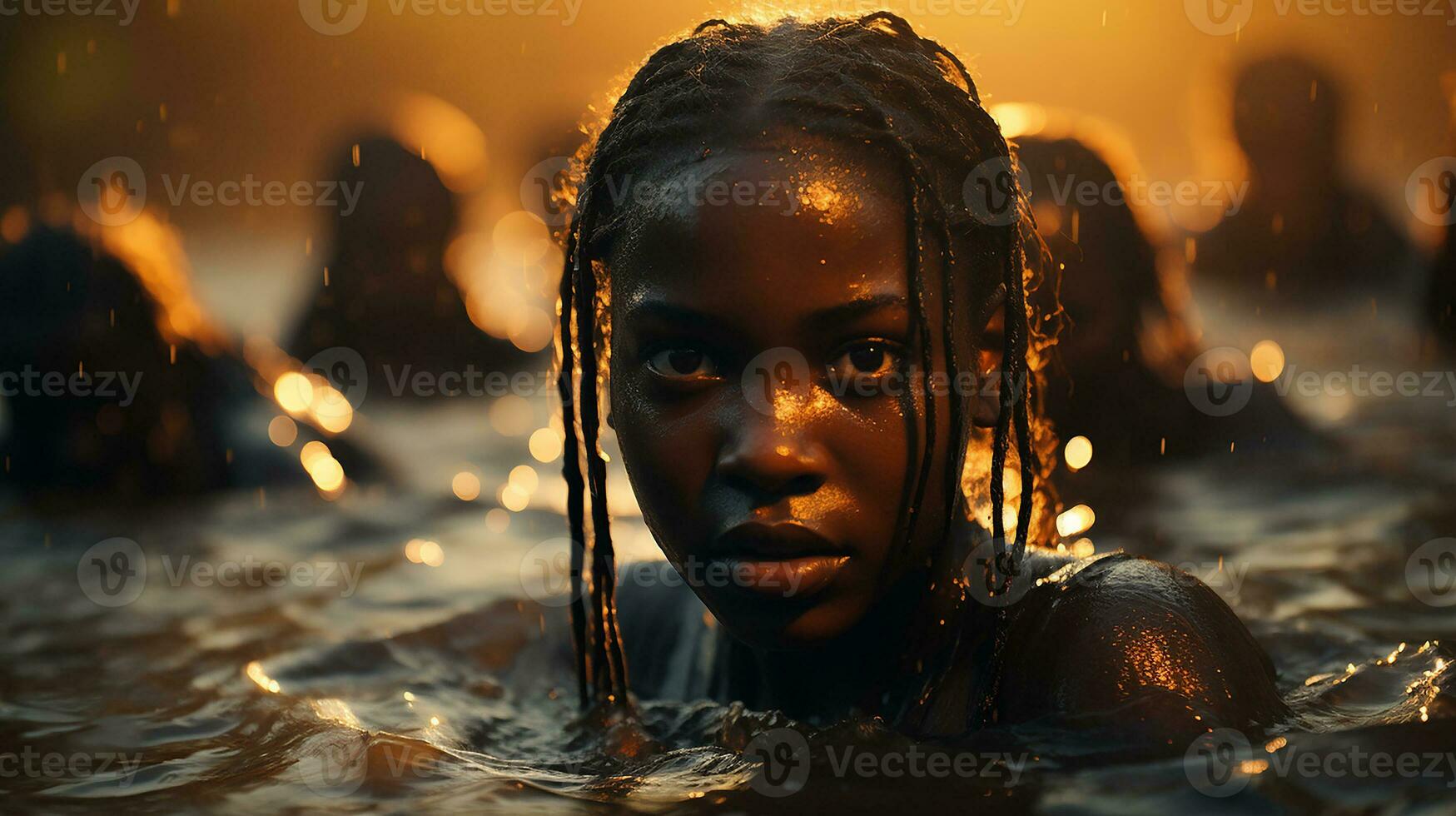 Hungary Ugandan children , Kilembe district as background, wrestling with spirit focus on eyes, fluid art, water splashes.Generative AI photo