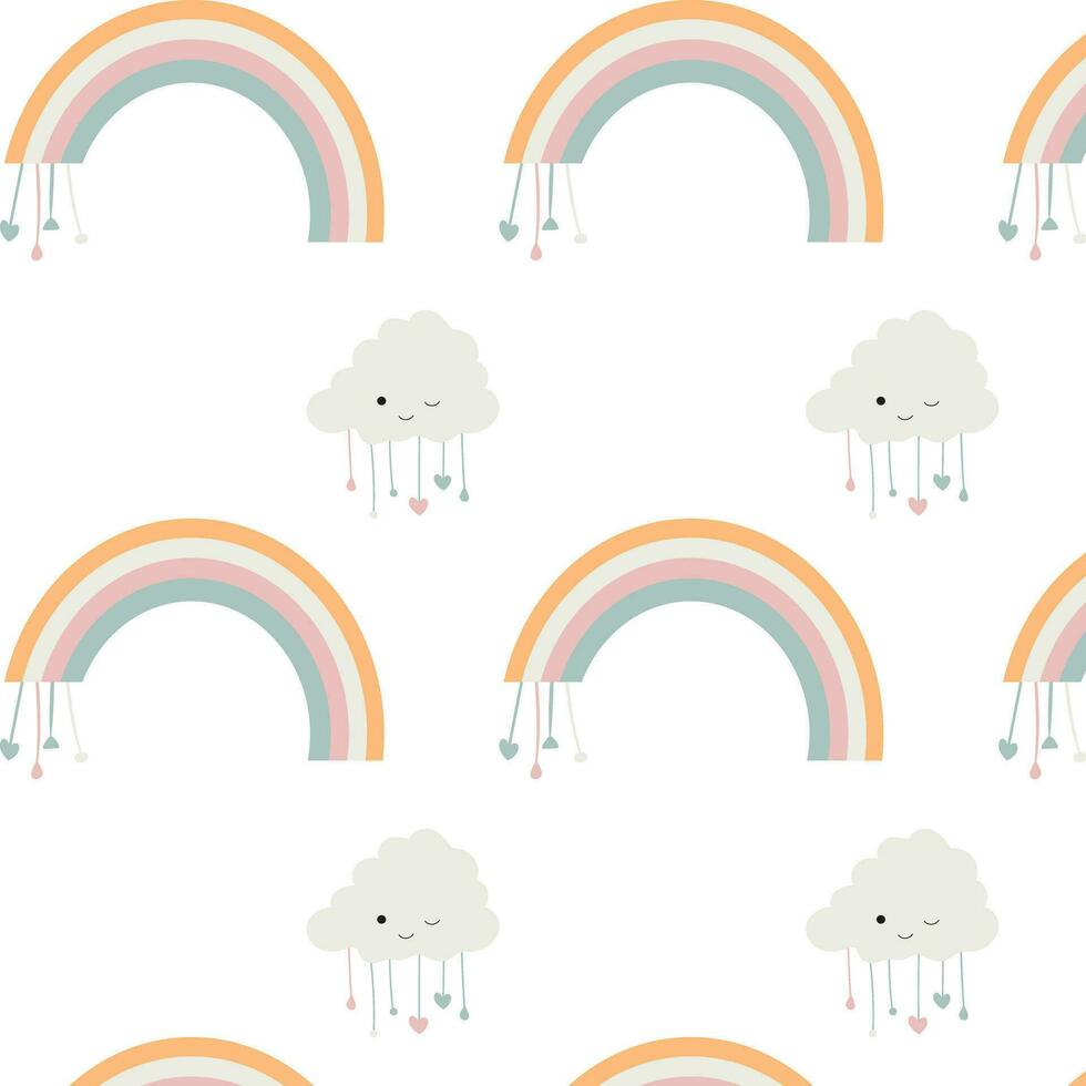 Seamless pattern of cute baby items in a Scandinavian inspired boho style.Doodle style cartoon children's clipart for use in child shower invitations, nursery room decorations, and posters. vector