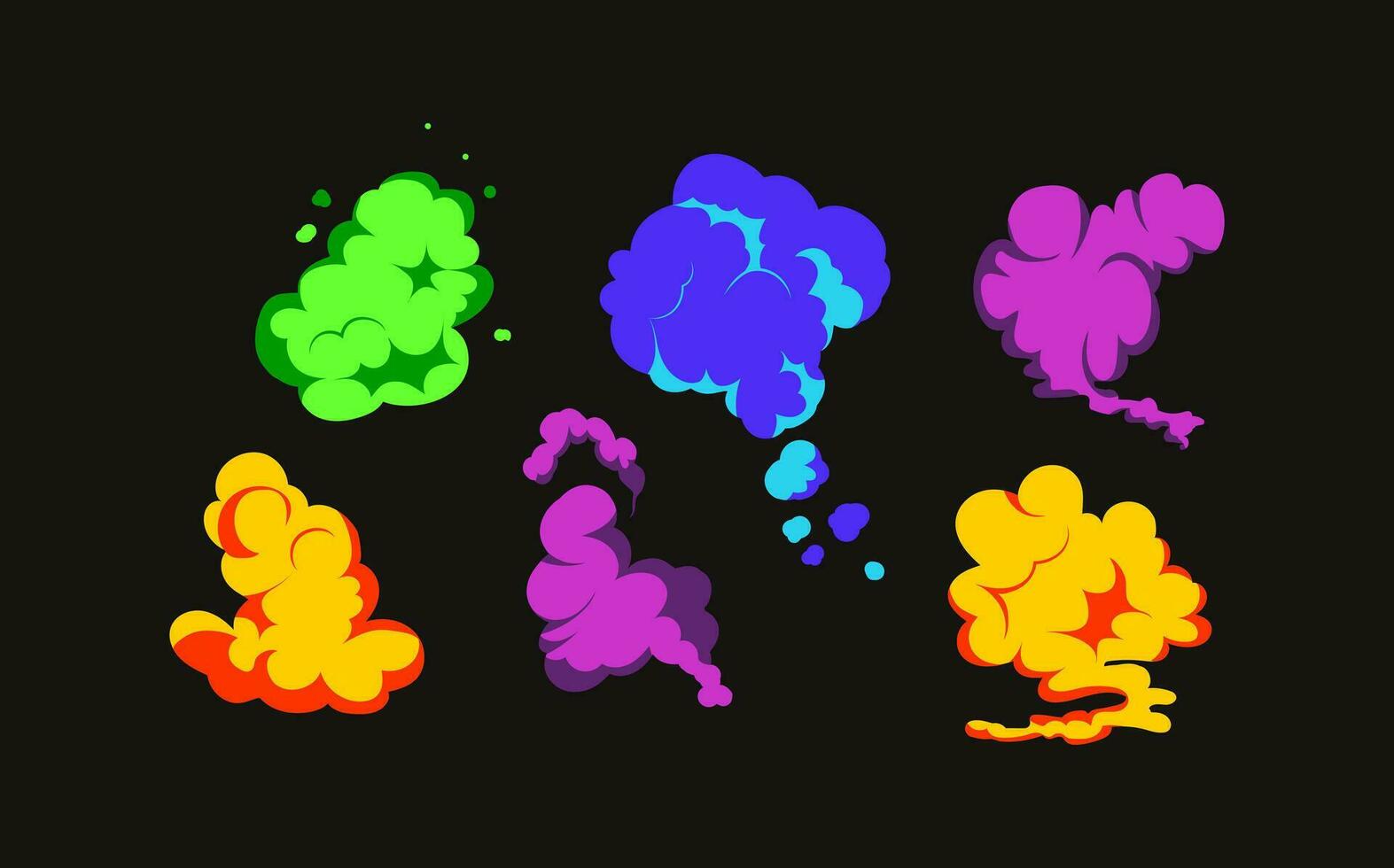 Smoke explosion animation of an explosion with comic flying clouds. Set of isolated vector illustrations to create an explosion effect. The effect of smoke movement, sparkle and dynamic boom.