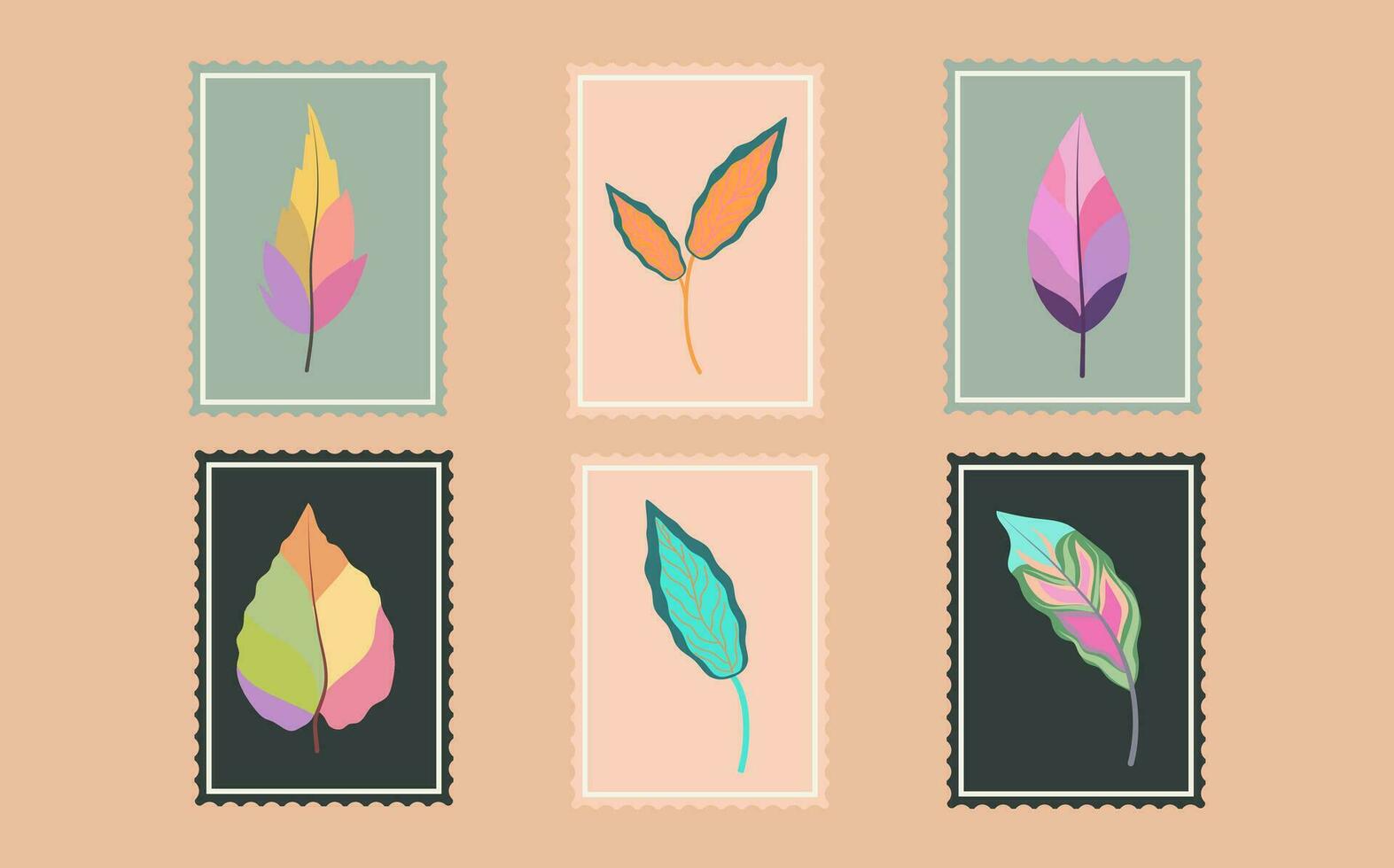 A set of postcards with a variety of  botanical plants and flowers. Miniature images of endangered flora. vector