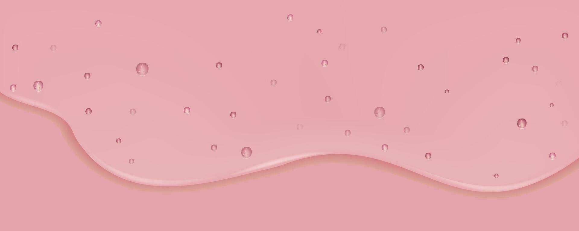 Liquid pink wet drops of gel or collagen.Spilled puddles of cosmetic serum or water. Round clean swatch of essence lotion or jelly for skin care.Beauty background with oil drops. vector